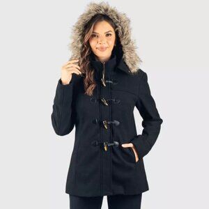 Alpine Swiss Duffy Womens Wool Blend Toggle Coat Removable Faux Fur Hood Classic